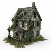 Abandoned house falling apart covered in vines and flowers photo