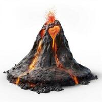 Volcano erupting molten lava with ash cloud on white background photo