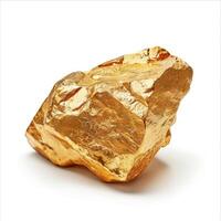 Big gold nugget casting a shadow on white background photo