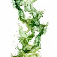 Green liquid splashing, creating bubbles and forming abstract shapes photo