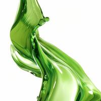Green liquid splashing and forming abstract shape on white background photo