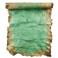 Old paper scroll showing its age and green color photo