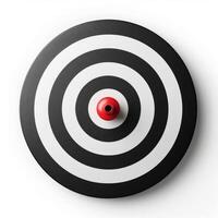 Red dart hitting center of target on white background photo