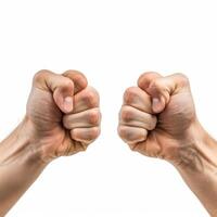 Two hands showing fists on white background photo