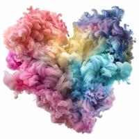 Multicolored ink forming a heart shape on white background photo