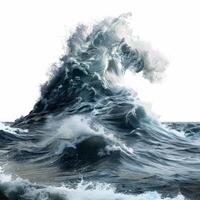 Giant wave crashing in a rough ocean with white background photo