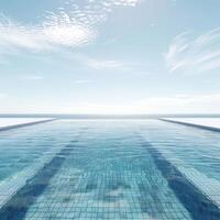 Infinity pool merging with ocean under cloudy sky photo