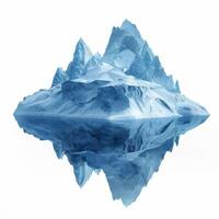 Iceberg floating on calm water reflecting mountains with white background photo