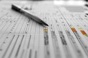 Pen lying on paper showing gantt chart representing project management photo
