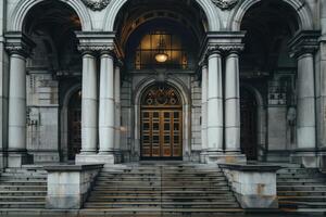 Imposing courthouse building with large columns and stairs photo