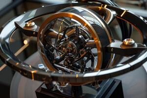 Complex futuristic device rotating and showing its intricate mechanics photo