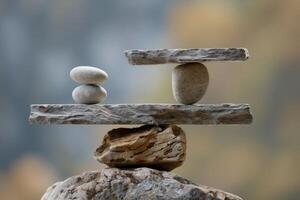 Stone balancing showing concept of justice and law on blurred background photo