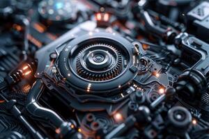 Futuristic engine running with visible light effects photo