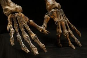 Skeleton of giant sloth reaching out its hands with claws photo