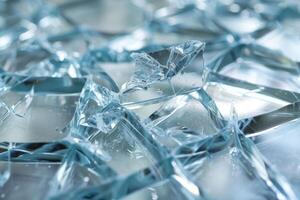 Broken glass is creating an abstract pattern while reflecting light photo