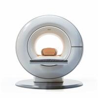 Modern mri scanner machine with empty bed on white background photo