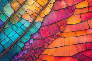 Abstract macro pattern of a butterfly wing, vivid colors and detailed textures photo