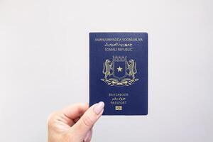 Passport Somalia Held Against Simple White Background. Astana, Kazakhstan, 26 october 2024 photo