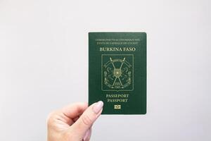 Passport Burkina Faso Held Against Simple White Background. Astana, Kazakhstan, 26 october 2024 photo