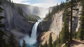 A waterfall in the middle of a forest photo