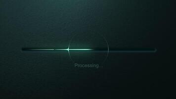 A minimalistic design featuring a dark theme and a smoothly flowing processing indicator video