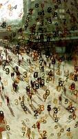 A vibrant urban crowd is shown with an abstract numerical overlay for deeper context video