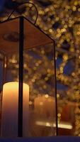 A Cozy Lantern with a Candle is Beautifully Illuminating a Sparkling Background Scene video