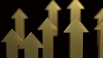 The gold arrow up on black background 3d rendering. photo