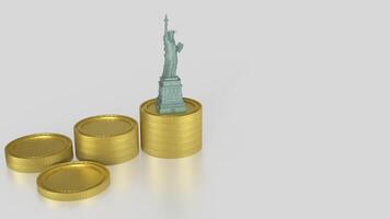 The Statue of Liberty and coins for Business concept 3d rendering. photo