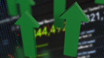 The Green arrow up on Business background 3d rendering. photo