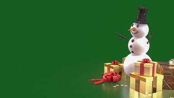 The Snow man and gift box for christmas or celebration concept 3d rendering. photo