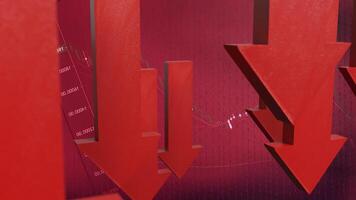 The Red arrow Down on Business background 3d rendering. photo