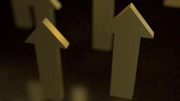 The gold arrow up on black background 3d rendering. photo