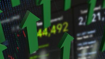 The Green arrow up on Business background 3d rendering. photo