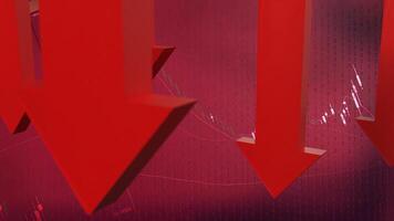 The Red arrow Down on Business background 3d rendering. photo