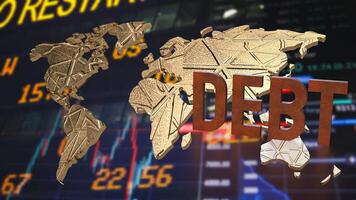 The rusty debt text on world map for Business concept 3d rendering. photo