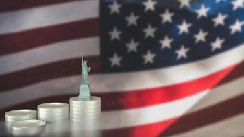 The Statue of Liberty and coins for Business concept 3d rendering. photo