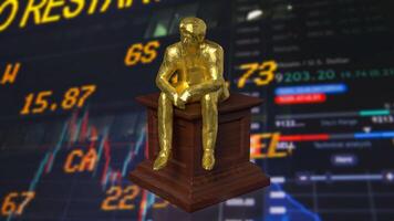 The Business man siting on wood podium for Thinking concept 3d rendering. photo