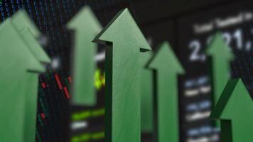 The Green arrow up on Business background 3d rendering. photo