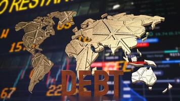 The rusty debt text on world map for Business concept 3d rendering. photo