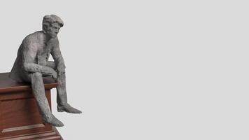 The Business man siting on wood podium for Thinking concept 3d rendering. photo