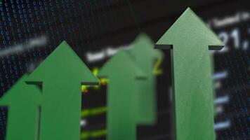 The Green arrow up on Business background 3d rendering. photo