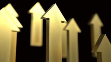 The gold arrow up on black background 3d rendering. photo