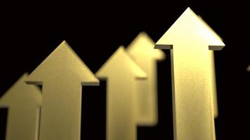 The gold arrow up on black background 3d rendering. photo