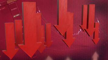 The Red arrow Down on Business background 3d rendering. photo
