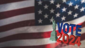 The Statue of Liberty and vote 2024 for Election Center concept 3d rendering. photo