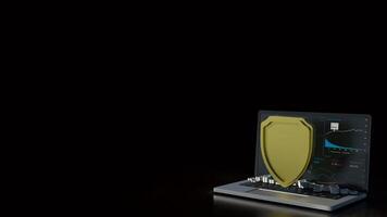 The notebook and shield for cyber security concept 3d rendering. photo