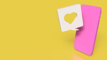 The pink mobile and heart icon on yellow background for love applications concept 3d rendering. photo