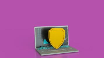 The notebook and shield for cyber security concept 3d rendering. photo
