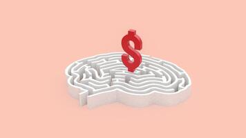 The dollar symbol on brain maze for Business concept 3d rendering. photo